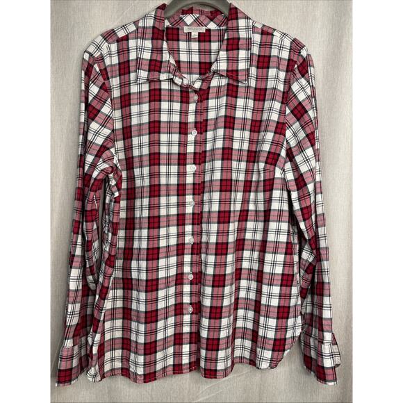 Talbots Women’s Size Large - Button Down Cotton Short - Red & Metallic Plaid - Picture 1 of 6